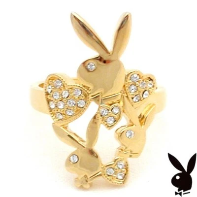 Anillo Playboy Conejito Plateado Chapado en Oro Rosa Cristal de Swarovski Ajustable NUEVO NUEVO CON ETIQUETAS Foto 1 de 4