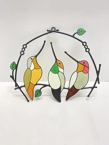 3 humminbirds On A Branch Painted Acrylic Window Hanger 7" x 6" - Picture 1 of 5
