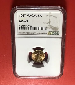 1967-MACAU -UNCIRCULATED 5 AVOS COIN,GRADED NGC MS 63……DEAL - Picture 1 of 2