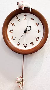 Japanese Pair Lucky Cat Manekineko Pendulum Wall Clock Pottery SETO ware Gift - Picture 1 of 12