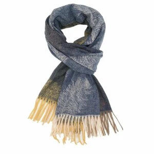 Feather Pattern Scarf Ladies Womens Wrap Shawl Pashmina Denim Navy Blue SALE - Picture 1 of 13