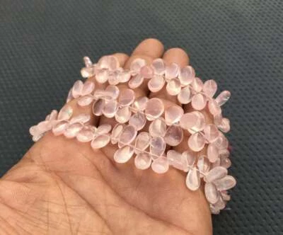 8"Long 1 Strand Pink Quartz Smooth Pear Briolette Beads Natural Rose Quartz Gems - Image 1 of 4
