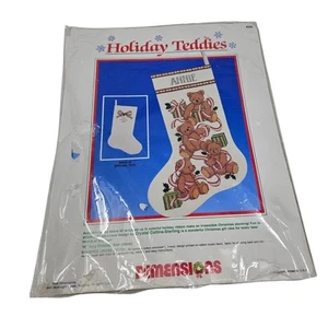 NEW Vintage 90s Dimensions Holiday Teddies Cross stitch Christmas Stocking Kit - Picture 1 of 2