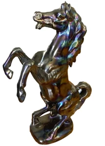 1962 CALIFORNIA ART POTTERY REARING IRIDESCENT BLACK HORSE SCULPTURE STATUE 16" - Picture 1 of 24
