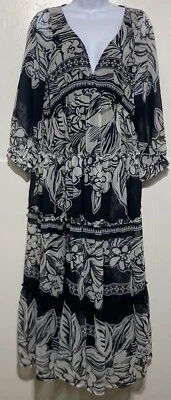 Vineet Bahl Antropologie Printed Maxi Dress Size M Petite Blue White Floral - Image 1 of 4