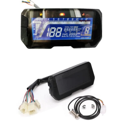 DC 12V Blue LCD Motorcycle Speedometer Odometer Tachometer with Sensor Cable - Image 1 of 4