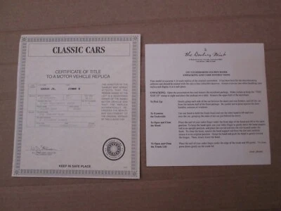 Danbury Mint Paperwork 1957 Studebaker Golden Hawk - Image 1 of 3