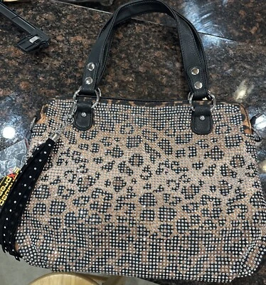 NWT Leopard Sequin Tassle Zip With Strap Purse Hobo Bag - Image 1 of 3