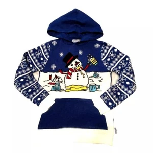 UGLY CHRISTMAS SWEATER HOODIE SZ S SNOWMAN BY FUNZIES BLUE WHITE WINTER WOMENS - Picture 1 of 5