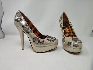 Damengröße 9 US, Iron Fist Sugar Schluckauf Totenkopf Pumps, Absatzschuhe – Leopard Nude Schwarz - Bild 1 von 13