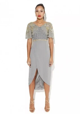 Virgos Lounge Gris Lentejuelas Midi Vestido Talla UK4 EUR32 US0 - Imagen 1 de 4
