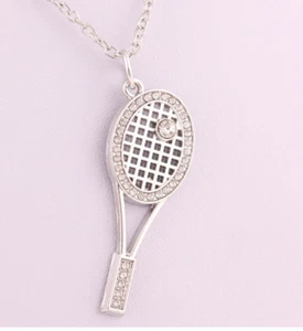 Crystal Rhinestone TENNIS RACKET Necklace Art Pendant Made with Swarovski - Picture 1 of 5