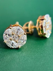 1 Carat total lab grown diamonds 10k gold earrings 4 Marquise & 1 Princess Each - Picture 1 of 5