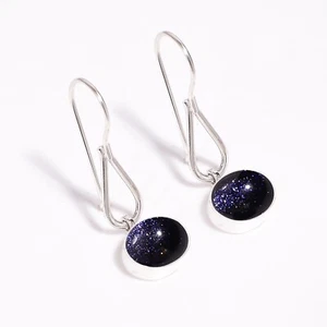 Blue Sunstone - Simulated 925 Silver Dangle & Drop Designer Earring Jewelry 1.75 - Picture 1 of 5