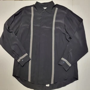 PANCALDI & B Long Sleeve 100% SILK Button Shirt Men's LARGE L Black ITALY MADE - Picture 1 of 5