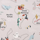 Baumwollstoff Mapzoo Weltkarte Kontinente Tiere Beige Bunt 1,5M Breite