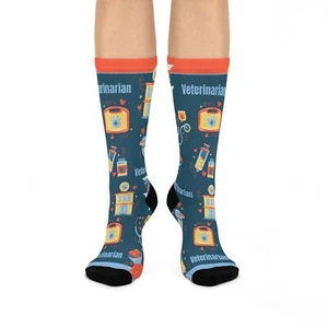 Veterinarian Socks Pet Vet Unisex Mid Calf Crew Stretchy Colorful Original NEW - Picture 1 of 7