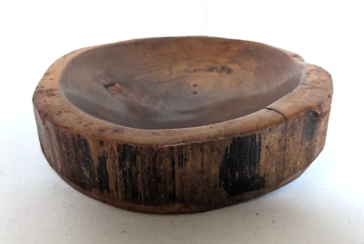 Tigela de madeira vintage lindamente esculpida à mão com nós Burl 10” de largura - Imagem 1 de 4