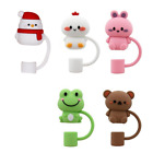 5Pcs Premium Silicone Straw Cover Caps - Animal Shaped Durable Easy Install S7X9
