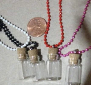 TREASURE 4 TINY GLASS BOTTLE PENDANTS 22x11mm + 4 ball-chain necklaces colored - Picture 1 of 3