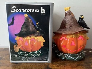 Vintage Halloween 1987 Brinn's Scarecrow Pumpkin Ceramic Light Up Hand Painted - Picture 1 of 10