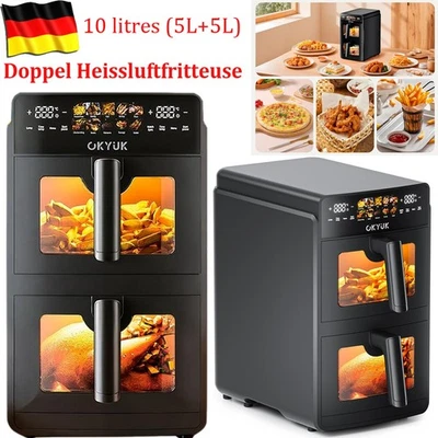 OKYUK 10L Doppel Heissluftfritteuse Vertikale Doppelkammer Fritteuse Air Fryer