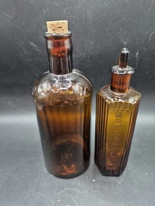 Two Antique Brown Glass Poison Bottles - Picture 1 of 2