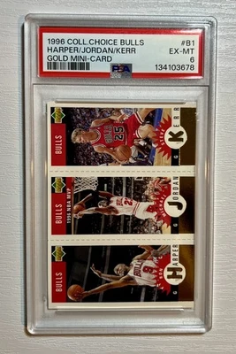1996 COLLECTOR'S CHOICE BULLS #B1 HARPER JORDAN KERR MINI CARTÃO DE OURO PSA 6! - Imagem 1 de 3
