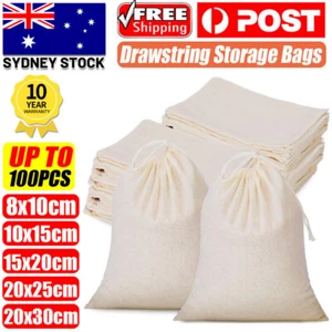 10-100Pcs 10 Sizes Drawstring Storage Bags Calico Bags Linen Tote Gift Bag Bulk - Picture 1 of 19