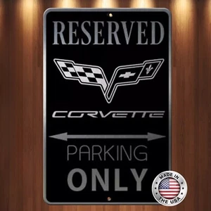 Corvette schwarz auf gebürstetem geätztem Aluminium Parkschild nur 8" x 12" ANSEHEN! - Bild 1 von 5