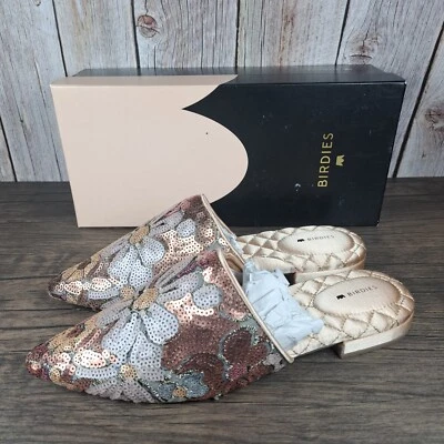 BIRDIES The Dove Floral Rosa Pétalo Lentejuelas Sin Cordones Mula Para Mujer Talla 9 Nuevo en Caja Foto 1 de 4