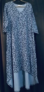 Denim & Co. Blue QVC Geometric Printed Elbow Sleeve Trapeze Hi-Lo Dress Large - Picture 1 of 7