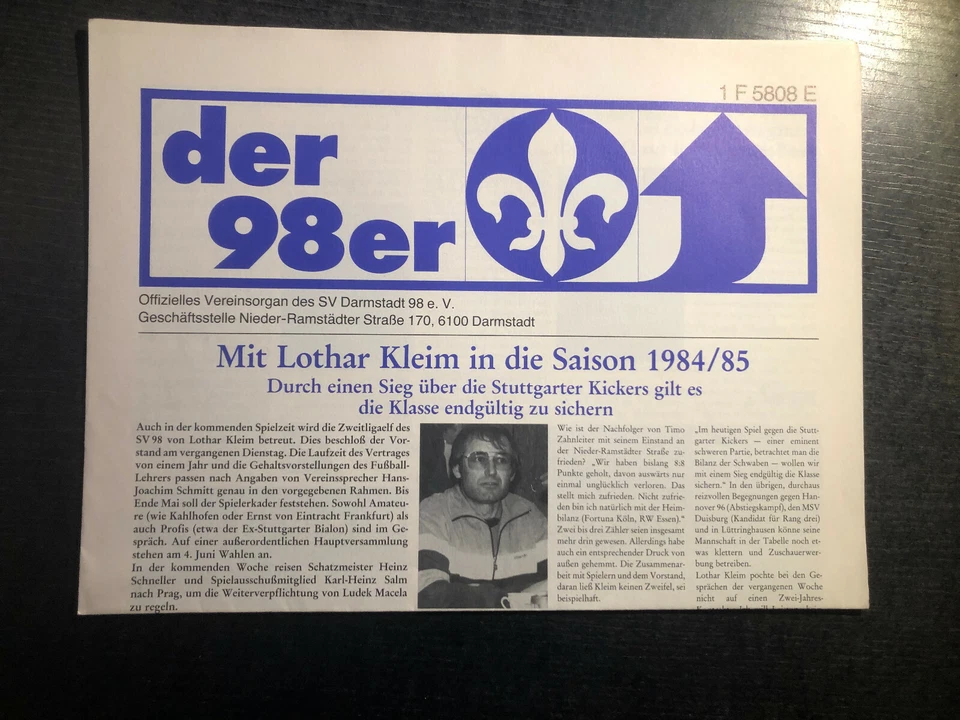 II. BL 83/84 SV Darmstadt 98 - Stuttgarter Kickers, 08.05.1984, Lothar Kleim - Bild 1 von 1