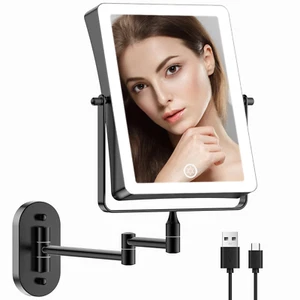 Rechargeable Wall Mounted Makeup Mirror, Bathroom Mirror Rectangle 8.7 Inch Doub - Picture 1 of 7