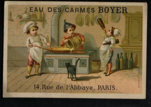 Tarjeta comercial cromada rara vintage Eau Des Carmes Boyer 1877 París - Imagen 1 de 2