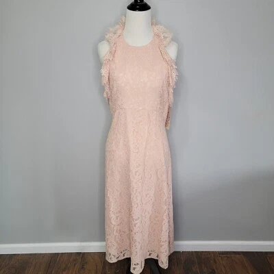 Nanette Lepore Lace Halter Dress Barley Blush Ruffle Midi Dress Size 4 - Image 1 of 4