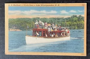 Linen Postcard U.S. Mail Boat Uncle Sam Lake Winnepesaukee New Hampshire NH - Picture 1 of 2