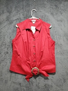 Christopher & Banks Sleeveless Top Womens Size XL Red Button Front Stretch NEW - Picture 1 of 10