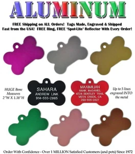 LARGE BONE Pet Dog Identification Name Tags-A Custom Engraved ID Tag - 8 Colors - Picture 1 of 5