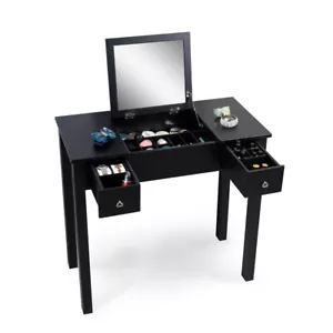 Vanity Table Flip-Top Mirror and 2 Drawers Jewelry Storage for Women Dressingh - Picture 1 of 8