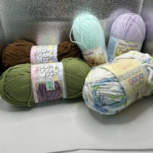 Lot 5 Baby Yarn Mary Maxim Twinkle Mint & Lilac BERNAT Blue Baby Bee Green Brown - Picture 1 of 12