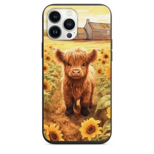 Cute Highland Cow In A Sunflower Field Phone Case for iPhone 7 8 X XS XR SE 11 1 - Picture 1 of 31