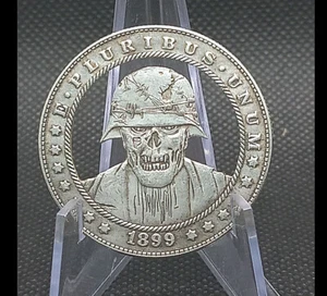 Hobo Cut Coin Skull Army Military Marines Air Force Fantasy American Art Dollar - Picture 1 of 7
