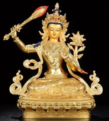 9“Buddhism old Handpainted bronze statue gilt Buddha Bodhisattva Manjushri Tara - Image 1 of 4