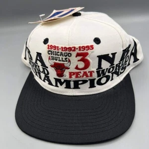 Vintage Chicago Bulls 3 Peat Hat Men NBA Champions Logo 7 Snap Back Cap New - Picture 1 of 8