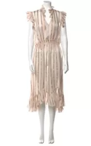 Sandro Maki Rüschen Seide Metallic Streifen Midikleid Damen 36 FR 4 US - Bild 1 von 11