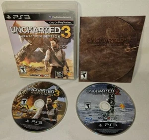 UNCHARTED 2 & 3 DRAKE'S DECEPTION & UNCHARTED AMONG THIEVES PLAYSTATION 3 BUENO - Imagen 1 de 3