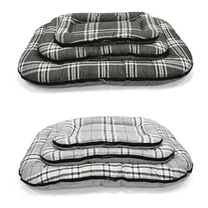 Memory Foam Grey Natural Check Cat Dog Pet Bed Floor Cushion Removeable Cover - Picture 1 of 11
