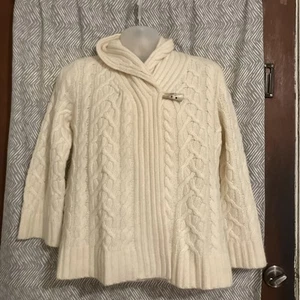 Lauren Ralph Lauren Toggle Wool Angora Ivory Cable Knit Cardigan Sweater Size L - Picture 1 of 7