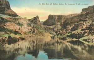 Postal Apache Trail Arizona End Canyon Lake años 40 coloreada a mano 25-9650 - Imagen 1 de 2